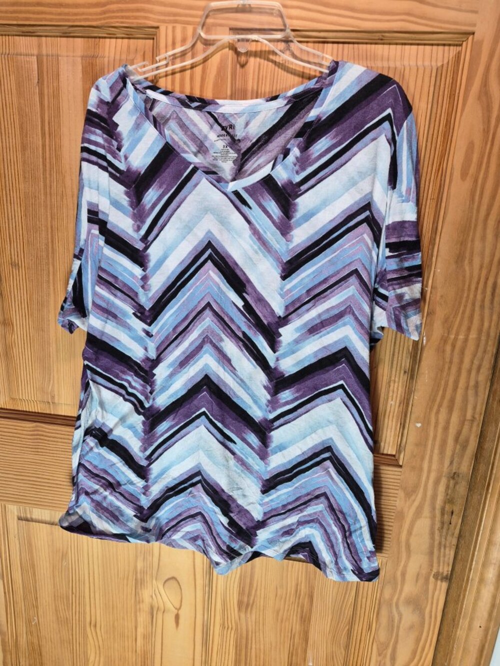 Evri V-Neck Short Sleeve Tee 3X Purple/blue/white stripes